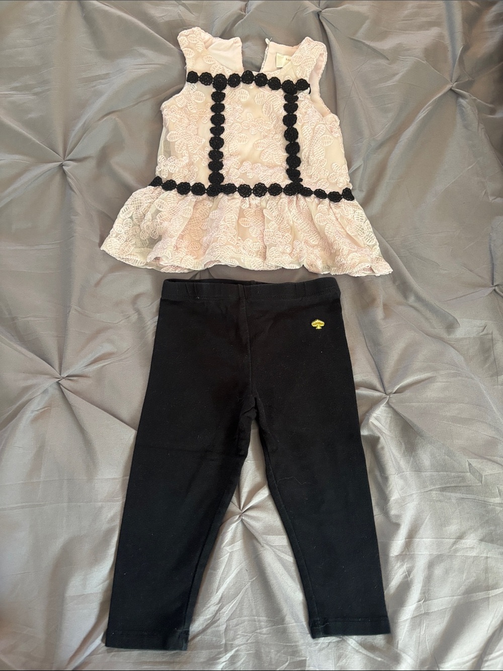 Kate Spade Lace Peplum Tank with Black Floral Trim + Black Leggings